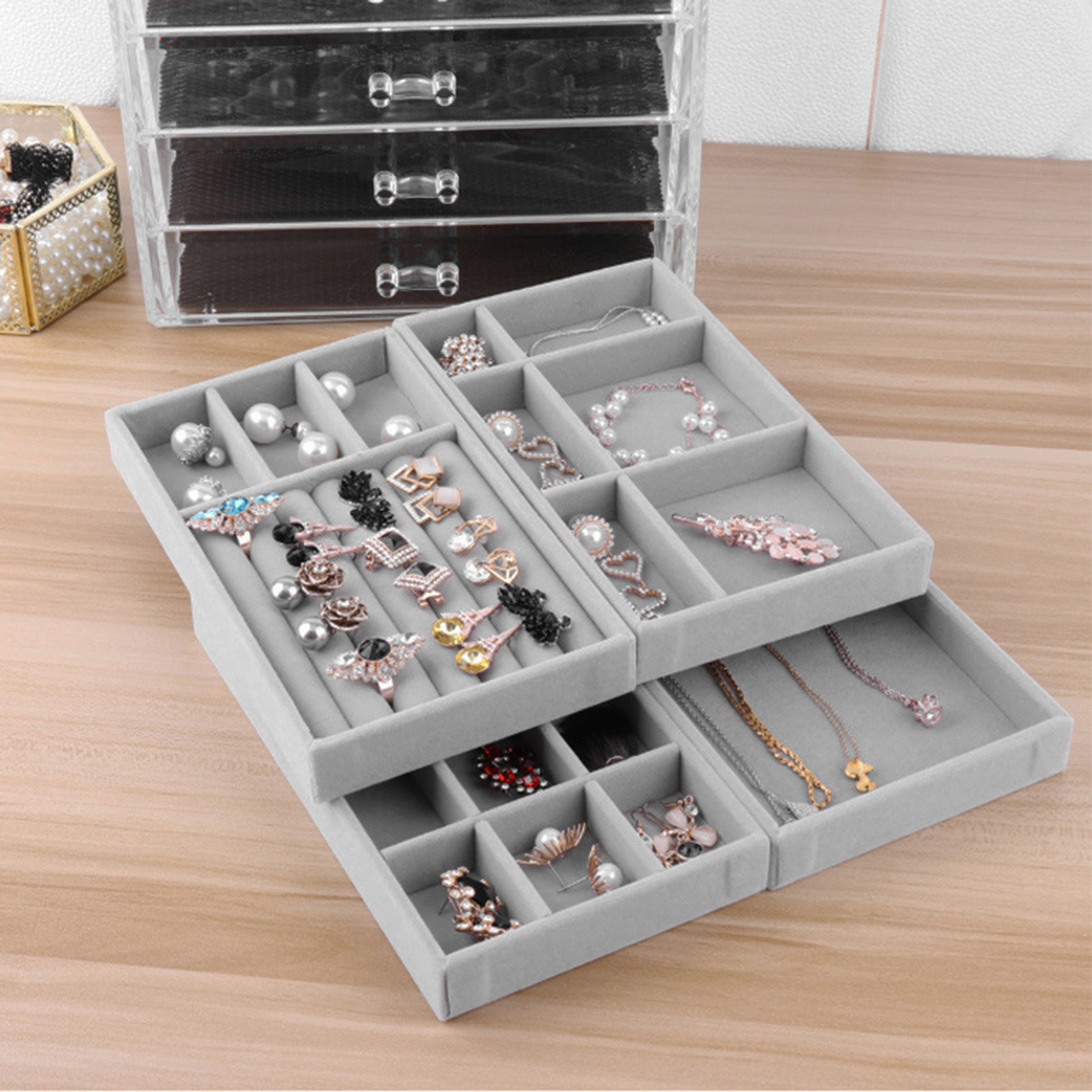 Cheers.US Jewelry Tray - Multipurpose Desktop Drawer Chest Jewelry  Accessories Display Storage Organizer, Stackable Jewelry Trays Dresser  Drawer